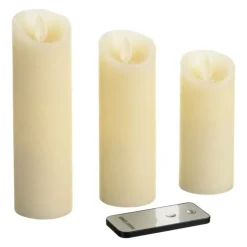 LOTTI - Lot de 3 bougies cylindriques ø5,2cm cire couleur ivoire finition rustique rustic led blanc chaud lotti