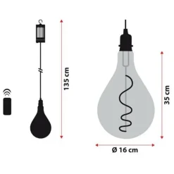 LOTTI - Suspension ampoule vintage à pile poire 16cm filament spirale en verre lotti