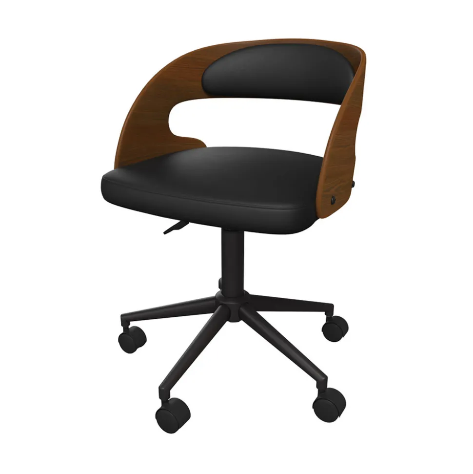 Louis - chaise de bureau pivotante en bois foncé et pu noir