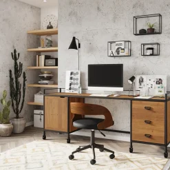 Louis - chaise de bureau pivotante en bois foncé et pu noir