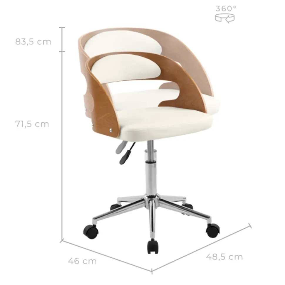 Louis - chaise de bureau pivotante en bois et pu blanc