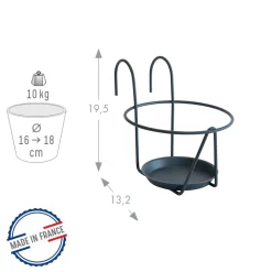 LOUIS MOULIN - Porte-pot avec soucoupe à accrocher anthracite, pour pot 16-18 cm
