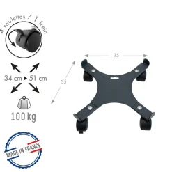 LOUIS MOULIN - Support poterie extensible avec 4 roulettes, métal anthracite 34-51cm