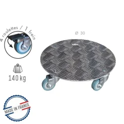 LOUIS MOULIN - Support poterie avec 4 roulettes, en aluminium Ø 30 cm