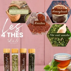 LOUISE & GASTON - Kit thé infusion préparation et dégustation - Honeybush, Rooibos, Vert Sancha, Maté - Infuseur inclus - Coffret cadeau thé DIY