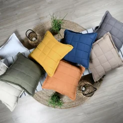 LOVELY CASA - Lovely casa - coussin carré uni en gaze de coton surpiquée