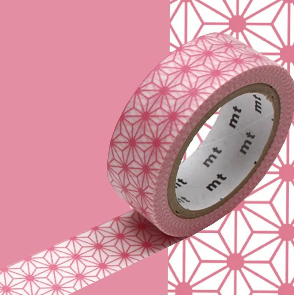 MASKING TAPE - Masking tape étoiles asanoha - rose pastel - 1,5 cm x 7 m