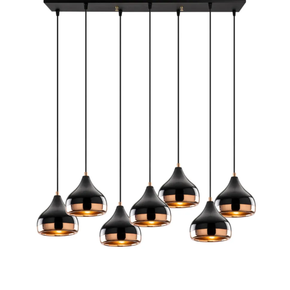 Maya - suspension filaire noire et cuivrée 7 lampes