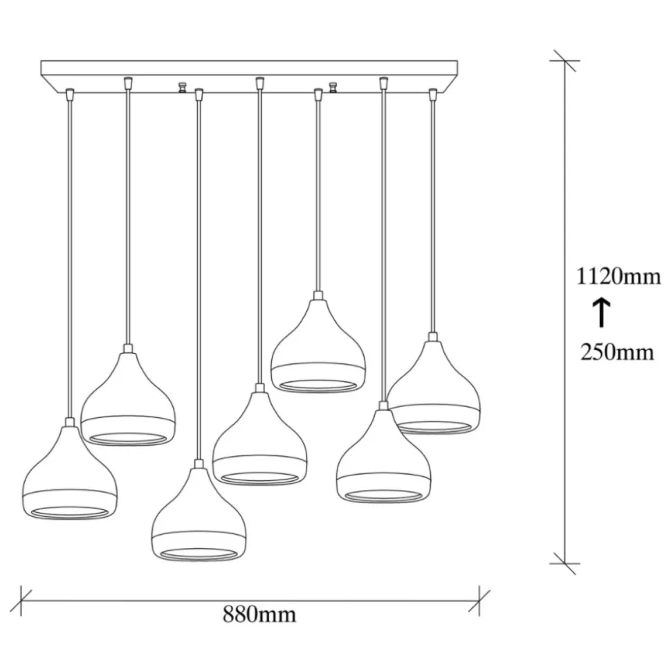 Maya - suspension filaire noire et cuivrée 7 lampes