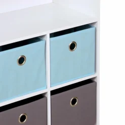 Meuble de rangement pour enfant. Blanc - camille - avec 7 compartiments et 6 paniers gris et bleus