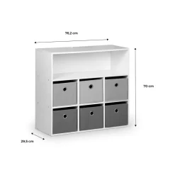 Meuble de rangement pour enfant. Blanc - camille - avec 7 compartiments et 6 paniers gris et roses