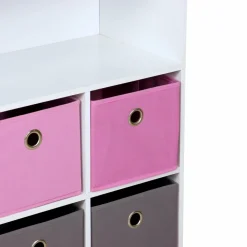 Meuble de rangement pour enfant. Blanc - camille - avec 7 compartiments et 6 paniers gris et roses