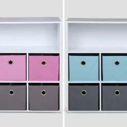 Meuble de rangement pour enfant. Blanc - camille - avec 7 compartiments et 6 paniers gris et roses