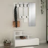 Meuble d'entrée blanc avec porte manteau, rangement et miroir mesty