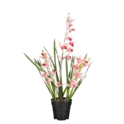 MICA - Plante artificielle : Vanda orchidée en pot pêche - H.66xD.34cm