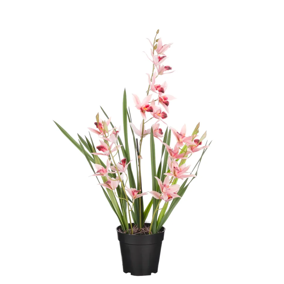 MICA - Plante artificielle : Vanda orchidée en pot pêche - H.66xD.34cm
