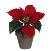 MICA - Poinsettia rouge artificiel H17cm, en pot D9cm