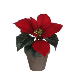 MICA - Poinsettia rouge artificiel H17cm, en pot D9cm
