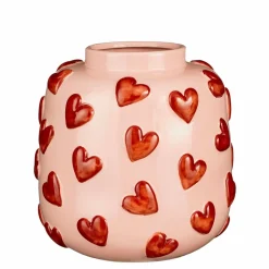 MICA DECORATIONS - Mica decorations - vase en céramique avec des cœurs rose et rouge h28
