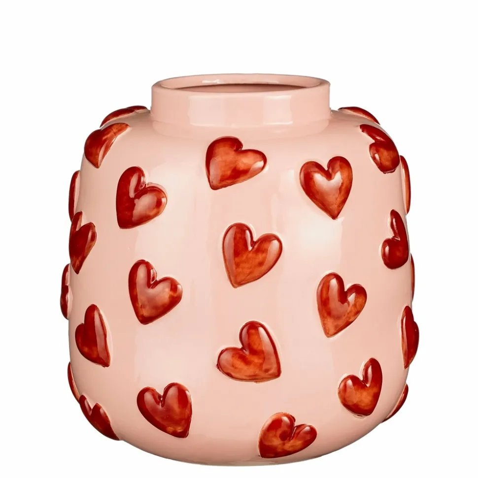 MICA DECORATIONS - Mica decorations - vase en céramique avec des cœurs rose et rouge h28