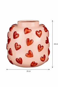 MICA DECORATIONS - Mica decorations - vase en céramique avec des cœurs rose et rouge h28