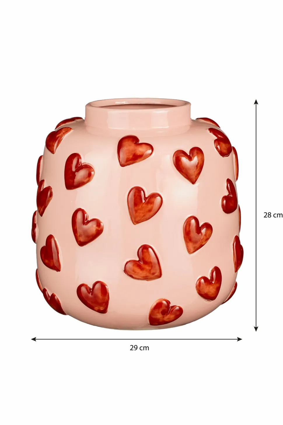 MICA DECORATIONS - Mica decorations - vase en céramique avec des cœurs rose et rouge h28