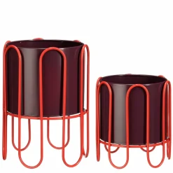 MICA DECORATIONS - Mica decorations - lot de 2 cache-pots sur pied en métal rouge foncé et rouge clair h35