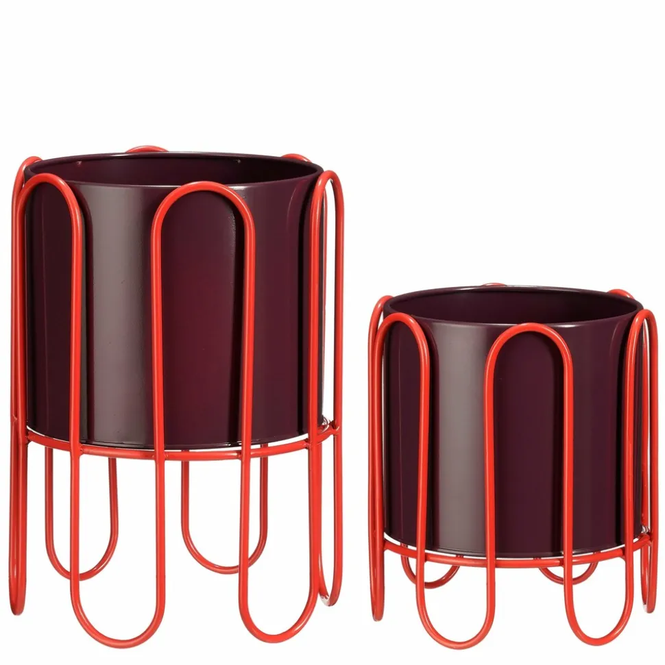 MICA DECORATIONS - Mica decorations - lot de 2 cache-pots sur pied en métal rouge foncé et rouge clair h35