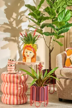 MICA DECORATIONS - Mica decorations - lot de 2 cache-pots sur pied en métal rouge foncé et rouge clair h35