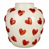 MICA DECORATIONS - Mica decorations - vase en céramique avec des cœurs blanc et rouge h33