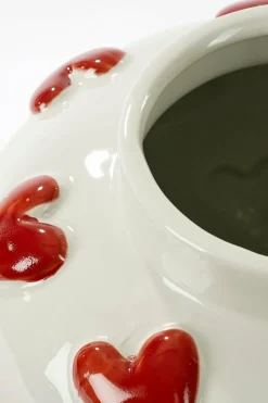 MICA DECORATIONS - Mica decorations - vase en céramique avec des cœurs blanc et rouge h33