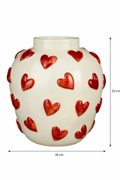 MICA DECORATIONS - Mica decorations - vase en céramique avec des cœurs blanc et rouge h33