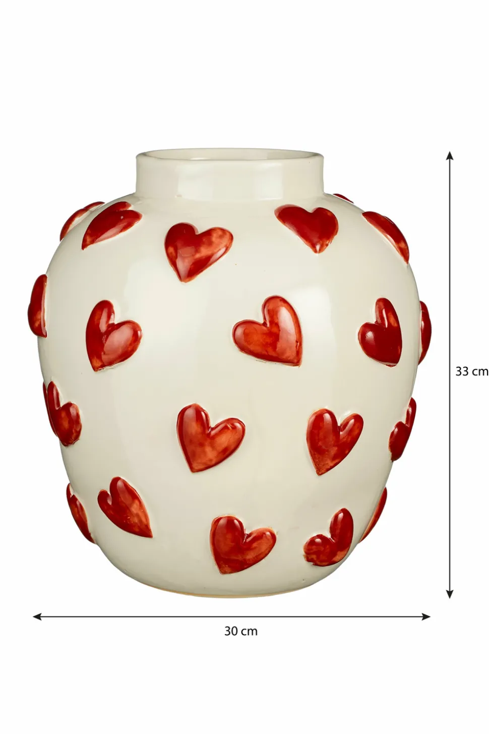 MICA DECORATIONS - Mica decorations - vase en céramique avec des cœurs blanc et rouge h33