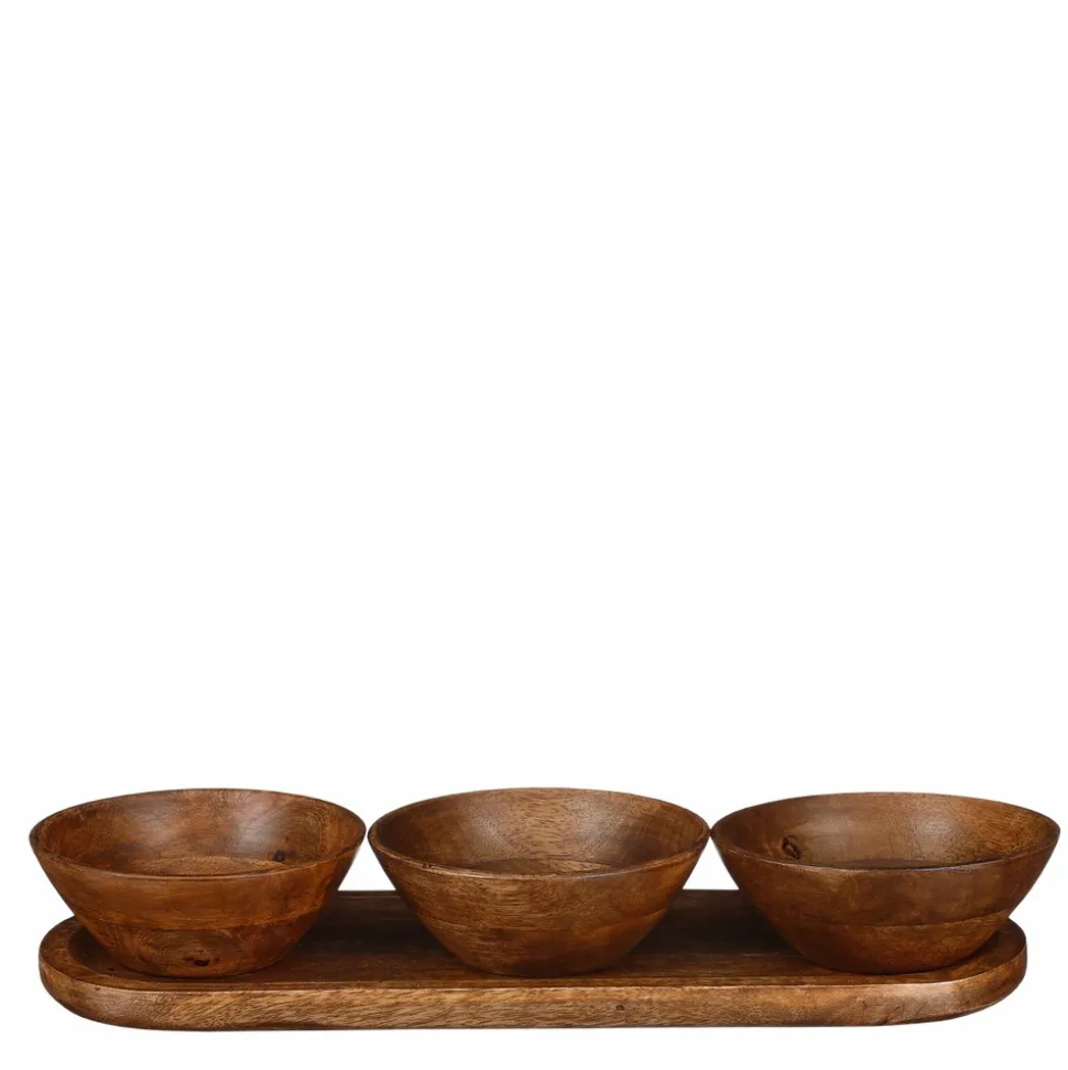 MICA DECORATIONS - Mica decorations - plateau de service aves 3 bols en bois de manguier