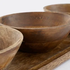 MICA DECORATIONS - Mica decorations - plateau de service aves 3 bols en bois de manguier