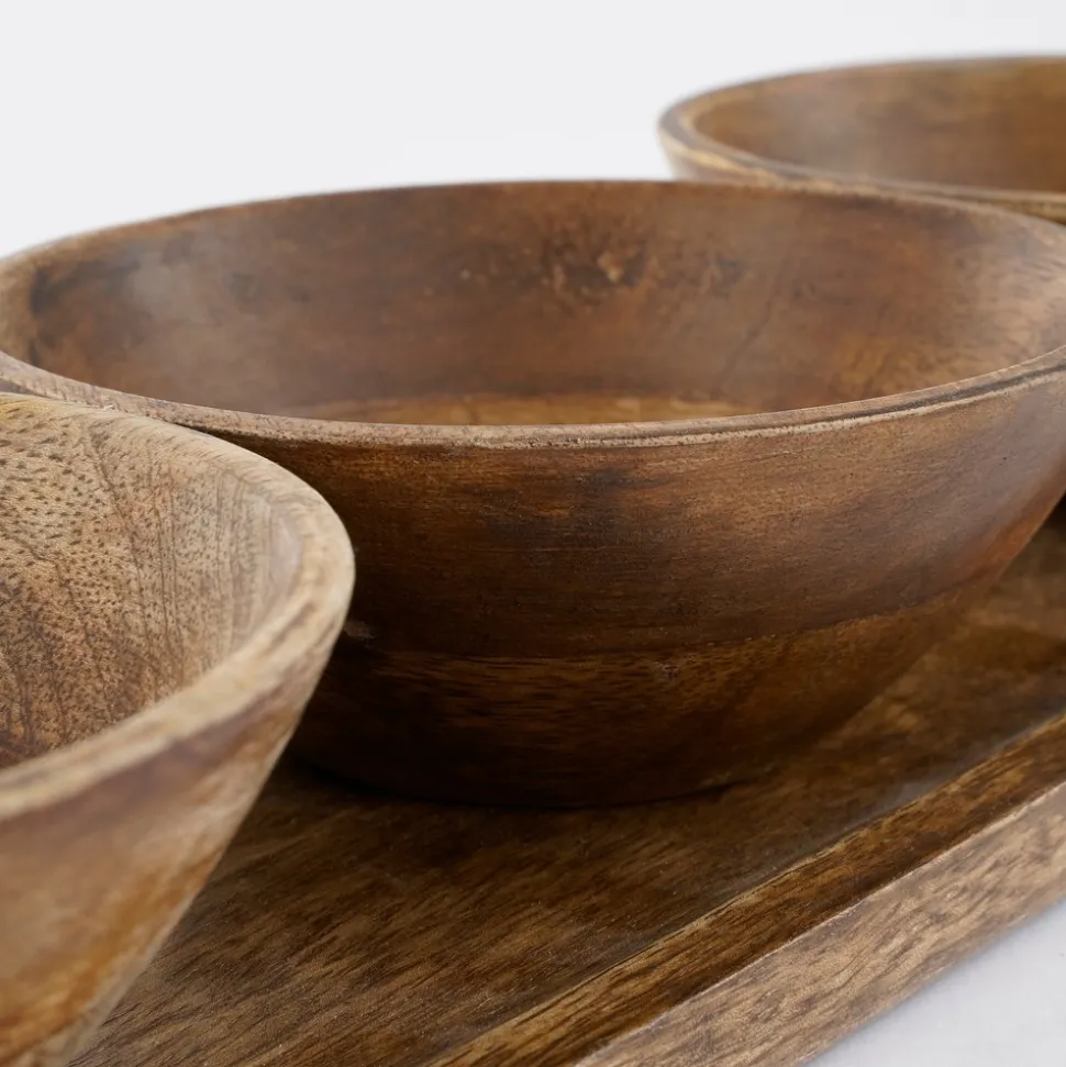 MICA DECORATIONS - Mica decorations - plateau de service aves 3 bols en bois de manguier