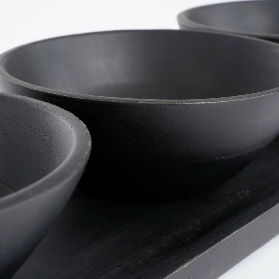 MICA DECORATIONS - Mica decorations - plateau apéritif 3 coupelles en bois de manguier noir