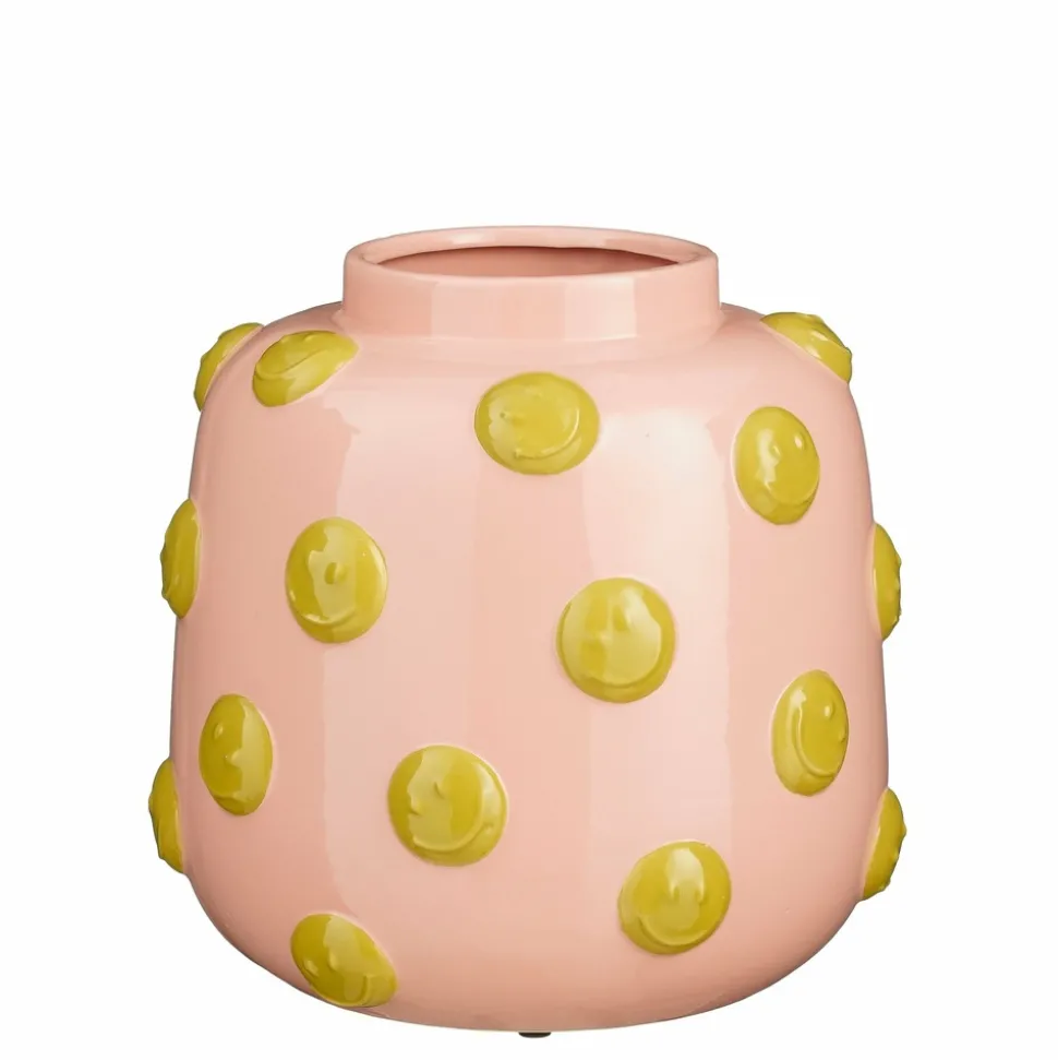 MICA DECORATIONS - Mica decorations - vase avec des smileys en céramique rose pâle et ocre h28