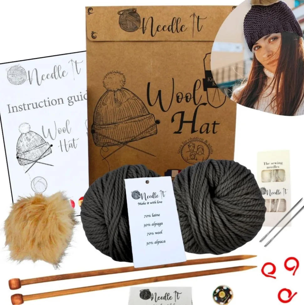 NEEDLE IT - Needle it® kit tricot bonnet complet gris