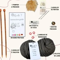 NEEDLE IT - Needle it® kit tricot bonnet complet gris