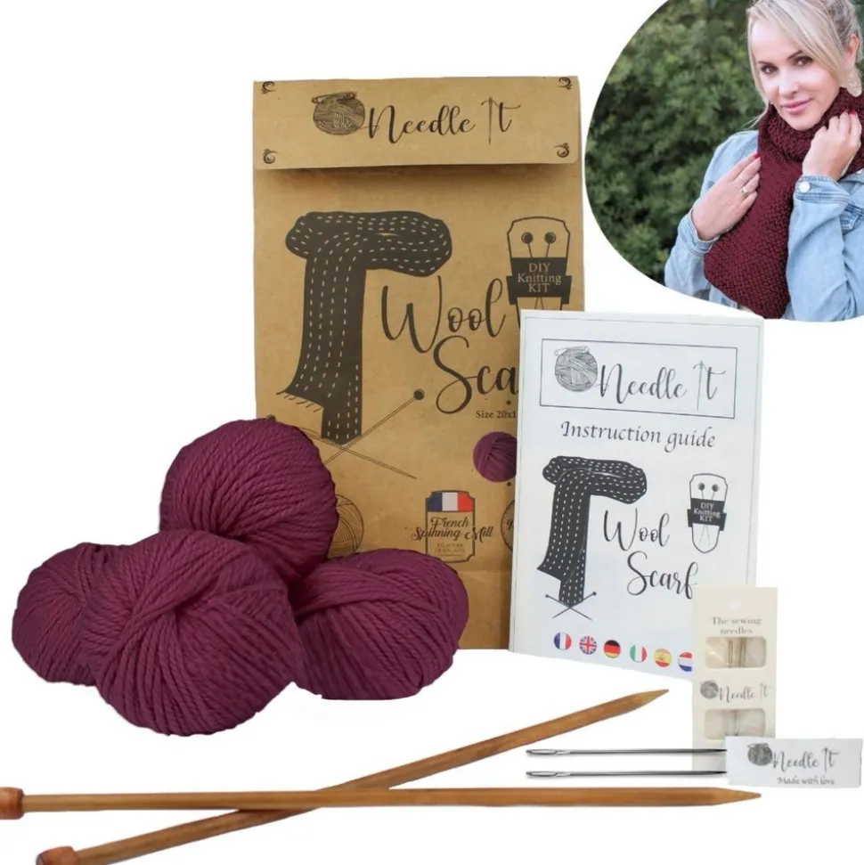 NEEDLE IT - Needle it® kit tricot écharpe bordeaux