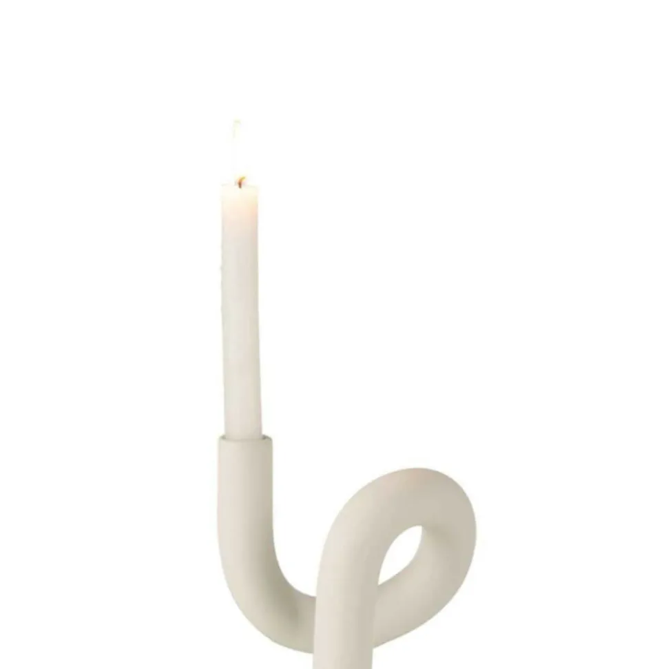 PARIS PRIX - Bougeoir 1 bougie déco "torsion" 17cm blanc