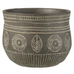 PARIS PRIX - Cache-pot déco en ciment "fresque" 24cm gris
