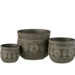 PARIS PRIX - Cache-pot déco en ciment "fresque" 24cm gris