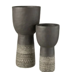 PARIS PRIX - Cache-pot déco en ciment "ethnic" 50cm gris