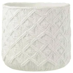 PARIS PRIX - Cache-pot déco en ciment "damier" 33cm blanc