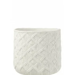PARIS PRIX - Cache-pot déco en ciment "damier" 33cm blanc