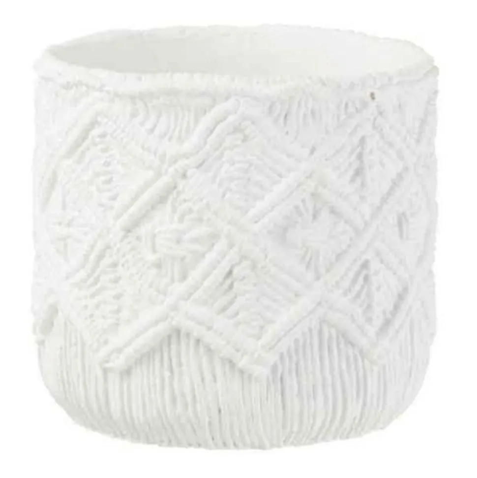 PARIS PRIX - Cache-pot déco en ciment "damier" 20cm blanc