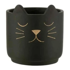 PARIS PRIX - Cache-pot en céramique "chat" 20cm noir & or
