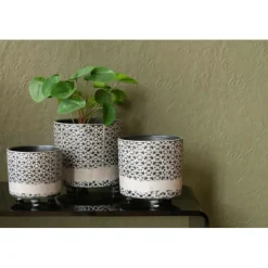 PARIS PRIX - Cache-pot en céramique "mosaïque" 17cm gris